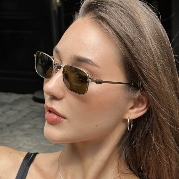 Miu Miu Women Sunglasses Old Gold Brown Rectangle MUA53S 26C09Z NEW AUTHENTIC
